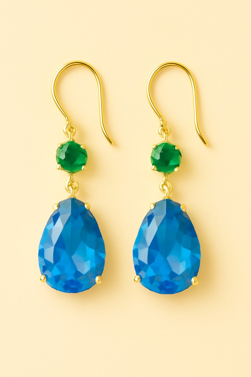 Elegant Blue & Green Gemstone Drop Earrings