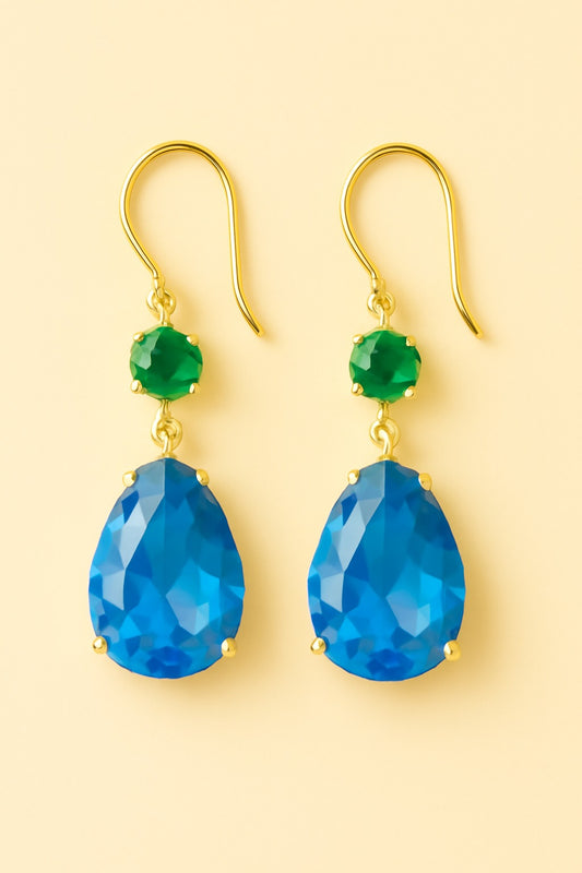 Elegant Blue & Green Gemstone Drop Earrings